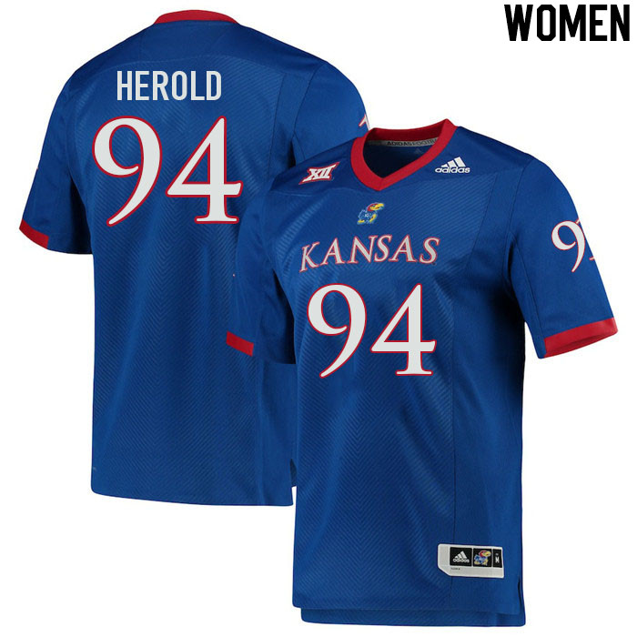Women #94 Blake Herold Kansas Jayhawks College Football Jerseys Stitched Sale-Royal